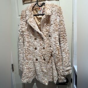 Free People Faux Fur Double-Breasted Coat in Cream
